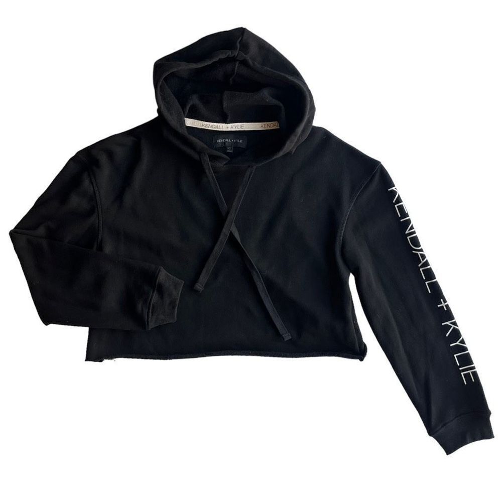 Kendall & Kylie Women's Black & White Long Sleeve Logo Hoodie Size XS